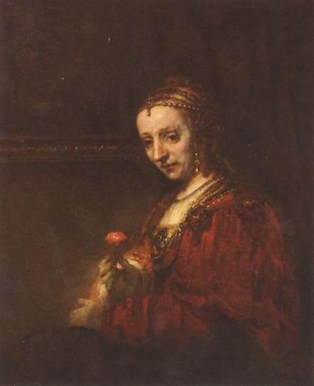 Рембрандт Харменс ван Рейн: Портрет женщины с алой гвоздикой
