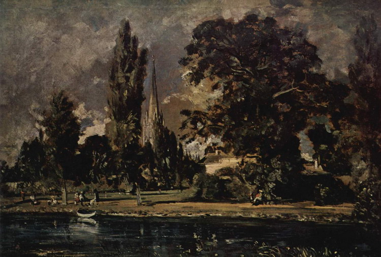 Делакруа (Delacroix) Эжен : Вид с реки на собор в Солсбери. Дом викария Фишера