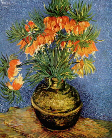 Ван Гог (van Gogh) Винсент : Натюрморт с цветами в бронзовой вазе