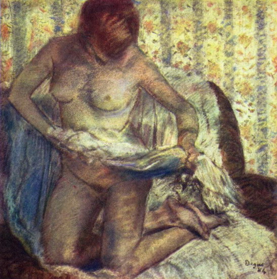 Дега (Degas) Эдгар : После ванны. Стоящая на коленях
