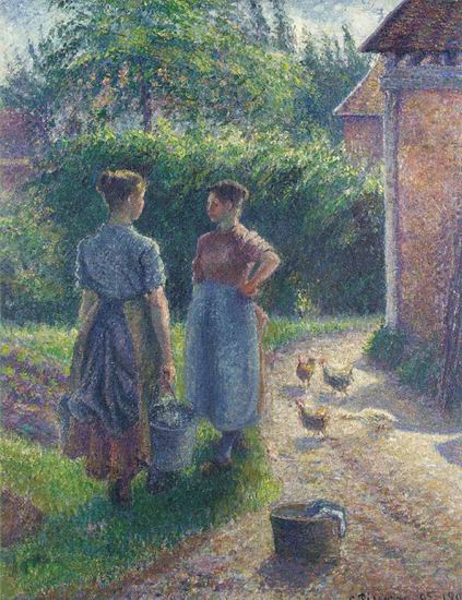 Моне (Monet) Клод: Крестьянки, беседующие во дворе