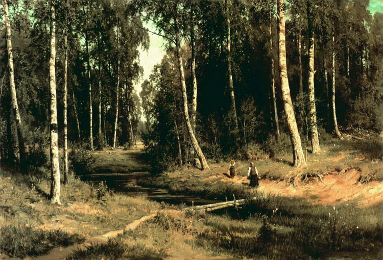 Шишкин Иван Иванович : Ручей в березовом лесу