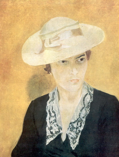 Дейнека Александр Александрович : Портрет женщины в соломенной шляпе