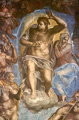 Микеланджело Буонарроти (Michelangelo Buonarroti) : Христос-судия и Богоматерь. Страшный суд. Фраска алтарной стены Сикстинской капеллы
