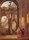 Каналетто (Canaletto) (собств. Каналь, Canal) Джов: Фантастический городской пейзаж с фигурами Белотто и венецианскими патрициями