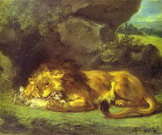 Делакруа (Delacroix) Эжен : Лев, пожирающий зайца