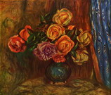 Ренуар Пьер Огюст: Розы на фоне синего занавеса