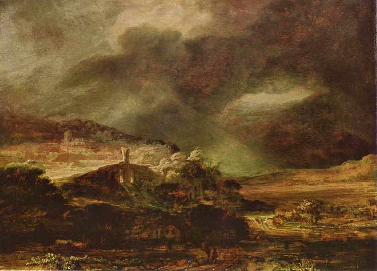 Рембрандт Харменс ван Рейн: Город на холме при надвигющейся грозе