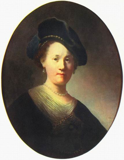 Рембрандт Харменс ван Рейн: Портрет молодой женщины с жемчужинами в берете