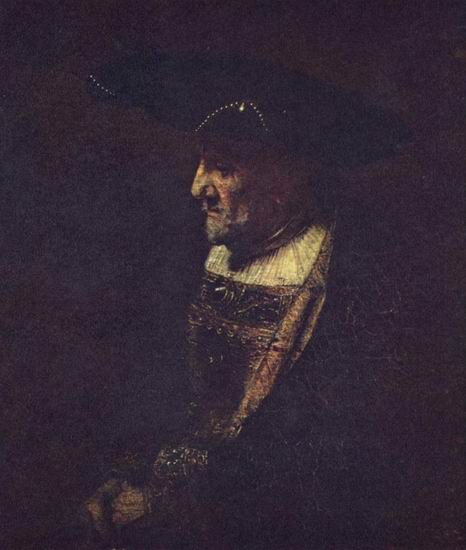 Рембрандт Харменс ван Рейн: Портрет мужчины с жемчугами в шляпе