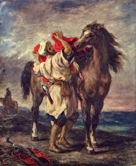 Делакруа (Delacroix) Эжен : Марокканец, седлающий коня