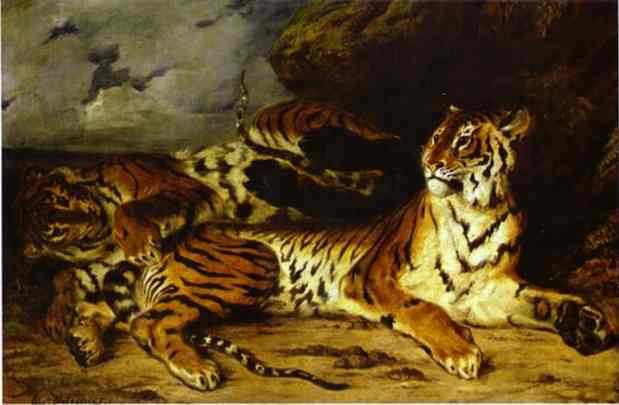 Делакруа (Delacroix) Эжен : Молодой тигр, играющий со своей матерью