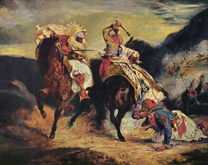 Делакруа (Delacroix) Эжен : Поединок гяура с пашой
