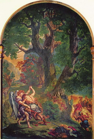 Делакруа (Delacroix) Эжен : Фреска. Борьба Иакова с ангелом. Церковь св. Сульпиция