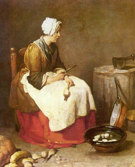 Шарден (Chardin) Жан Батист Симеон : Женщина, чистящая репу
