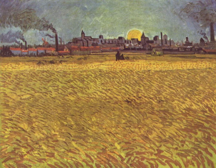 Ван Гог (van Gogh) Винсент : Летний вечер близ Арля. Пшеничное поле на закате