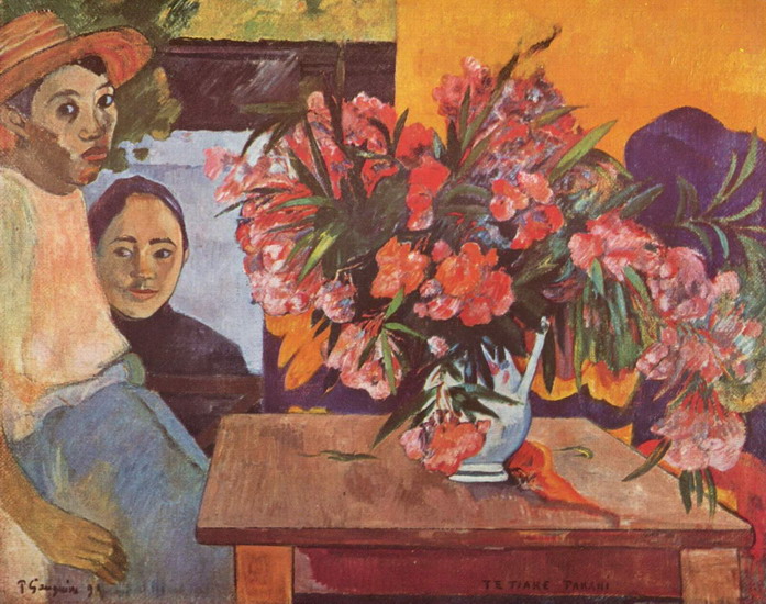 Гоген (Gauguin) Поль : Большой букет цветов и таитянские дети