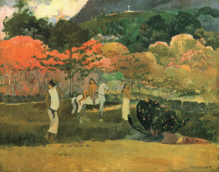 Гоген (Gauguin) Поль : Женщины и белая лошадь