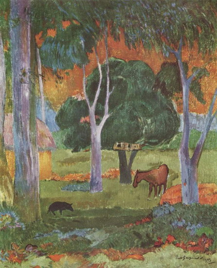 Гоген (Gauguin) Поль : Пейзаж на острове Доминик. Хива Оа