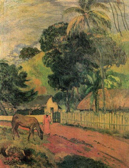Гоген (Gauguin) Поль : Пейзаж. Лошадь на дороге