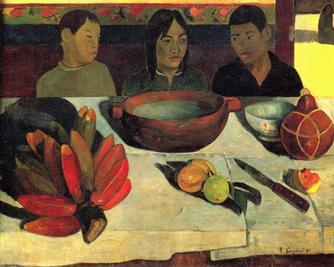 Гоген (Gauguin) Поль : Трапеза. Натюрморт с бананами