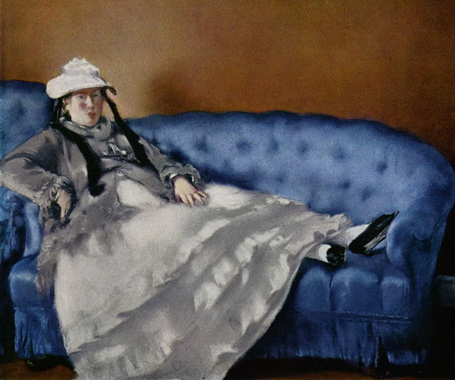 Мане (Manet) Эдуар: Портрет госпожи Мане на синей софе