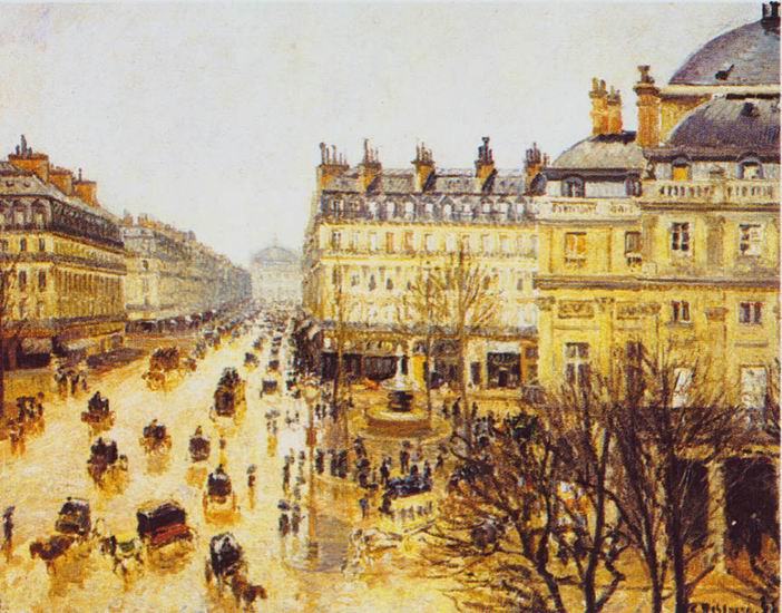 Моне (Monet) Клод: Площадь Французского театра в дождливую погоду