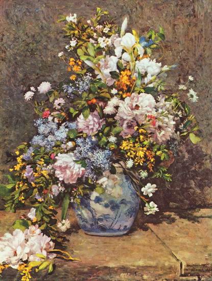 Ренуар Пьер Огюст: Натюрморт с большой цветочной вазой
