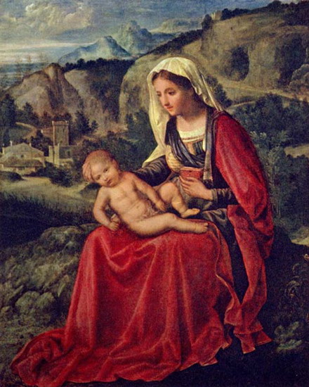 Джорджоне (Giorgione) (наст. имя и фам. Джорджо Ба: Мадонна на фоне пейзажа