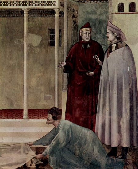 Джотто ди Бондоне (Giotto di Bondone) : Жизнь Св.Франциска Ассизского. Житель Ассизи расстилает свой плащ перед Св.Франциском