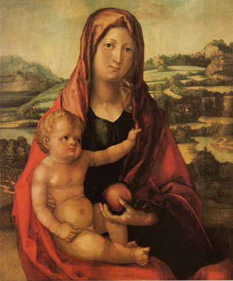 Дюрер (Durer) Альбрехт : Мария с младенцем на фоне пейзажа