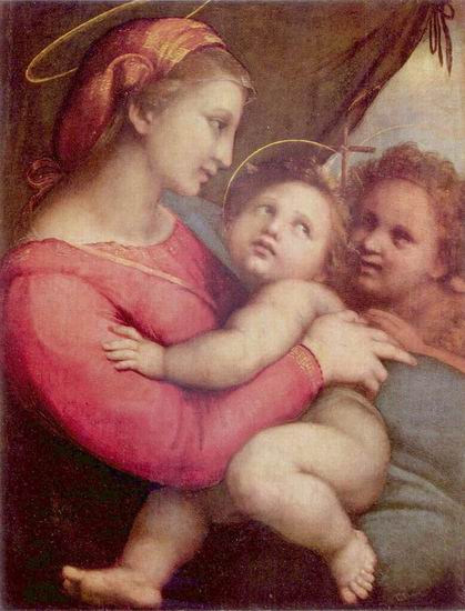 Рафаэль (наст. имя Рафаэлло Санти) (Raffaello Sant: Мадонна перед занавесом с младенцем Христом и Иоанном Крестителем
