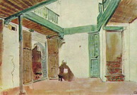 Делакруа (Delacroix) Эжен : Внутренний двор марокканского дома