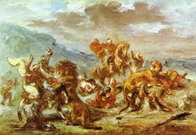 Делакруа (Delacroix) Эжен : Охота на львов. Эскиз