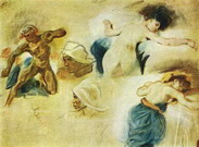 Делакруа (Delacroix) Эжен : Смерть Сарданапала. Этюд 3