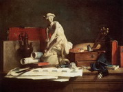 Шарден (Chardin) Жан Батист Симеон : Натюрморт с атрибутами искусства