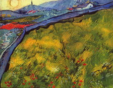 Ван Гог (van Gogh) Винсент : Горный пейзаж на закате с отгороженным лугом