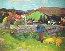Гоген (Gauguin) Поль : Бретонский пейзаж со свинопасом
