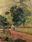 Гоген (Gauguin) Поль : Пейзаж. Лошадь на дороге