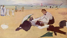 Дега (Degas) Эдгар : Маленькая девочка на пляже с боной, расчесывающей ей волосы
