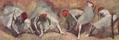 Дега (Degas) Эдгар : Танцовщицы, завязывающие балетные туфли