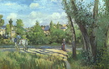 Моне (Monet) Клод: Солнечный свет на дороге в Понтуаз