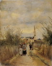 Коро (Corot) Жан Батист Камиль : Колокольня в Аржантее. Дорога к церкви