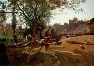 Коро (Corot) Жан Батист Камиль : Крестьяне под деревьями на рассвете. Морван