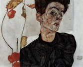 Шилле (Schielle) Эгон : Автопортрет с цветами фонариками