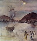 Дали Сальвадор (полн. Сальвадор Фелипе Хасинто Дал): Вид Порт-Льигата с ангелом-хранителем и рыбаками