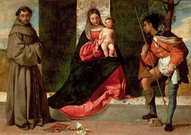 Джорджоне (Giorgione) (наст. имя и фам. Джорджо Ба: Мадонна с младенцем и святые