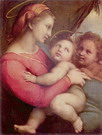 Рафаэль (наст. имя Рафаэлло Санти) (Raffaello Sant: Мадонна перед занавесом с младенцем Христом и Иоанном Крестителем