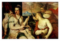 Тициан (Тициано Вечеллио) (Tiziano Vecellio): Венера, завязывающая глаза Амуру
